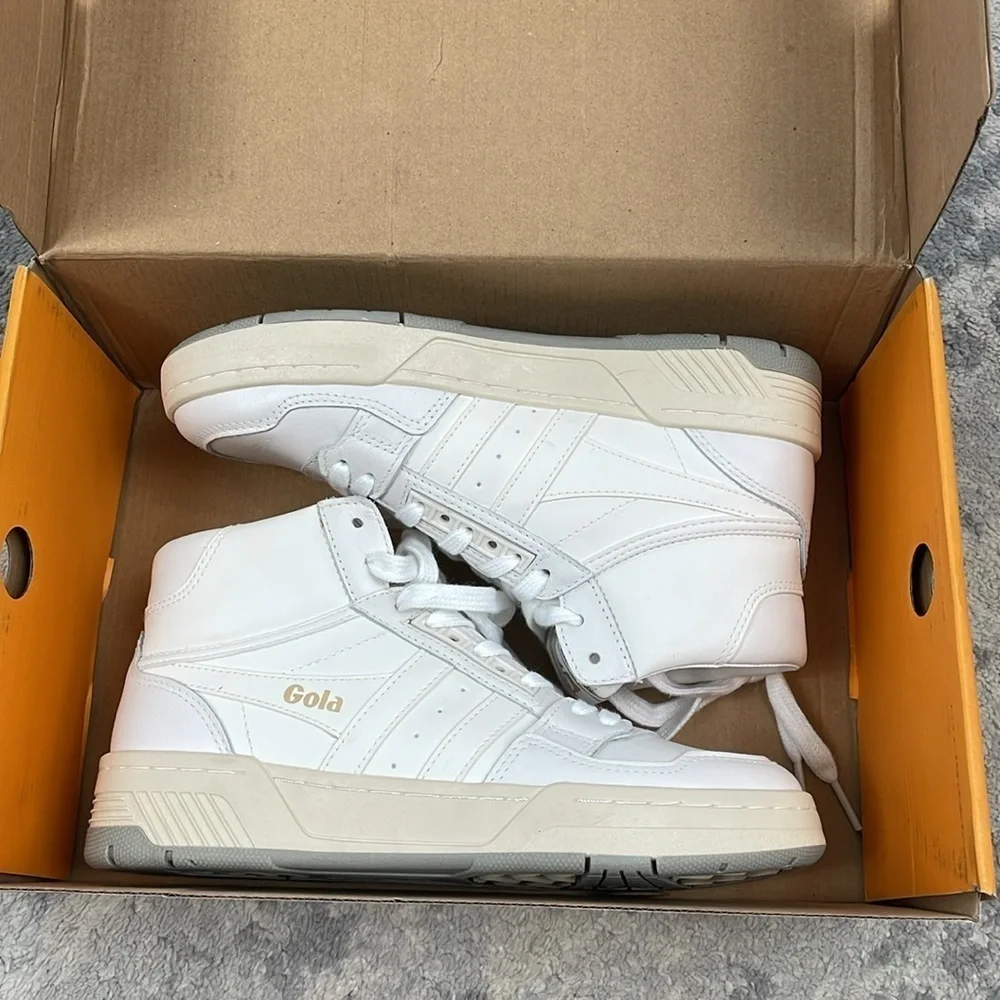 NIB Gola Challenge High Sneakers White Leather Hi Top Retro 80s Style Sz 6.5